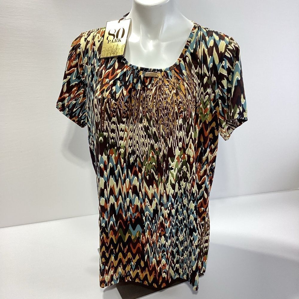 80 Park Brand Blouse Multicolor Short Sleeve Women's Top NWT 1X Cappella